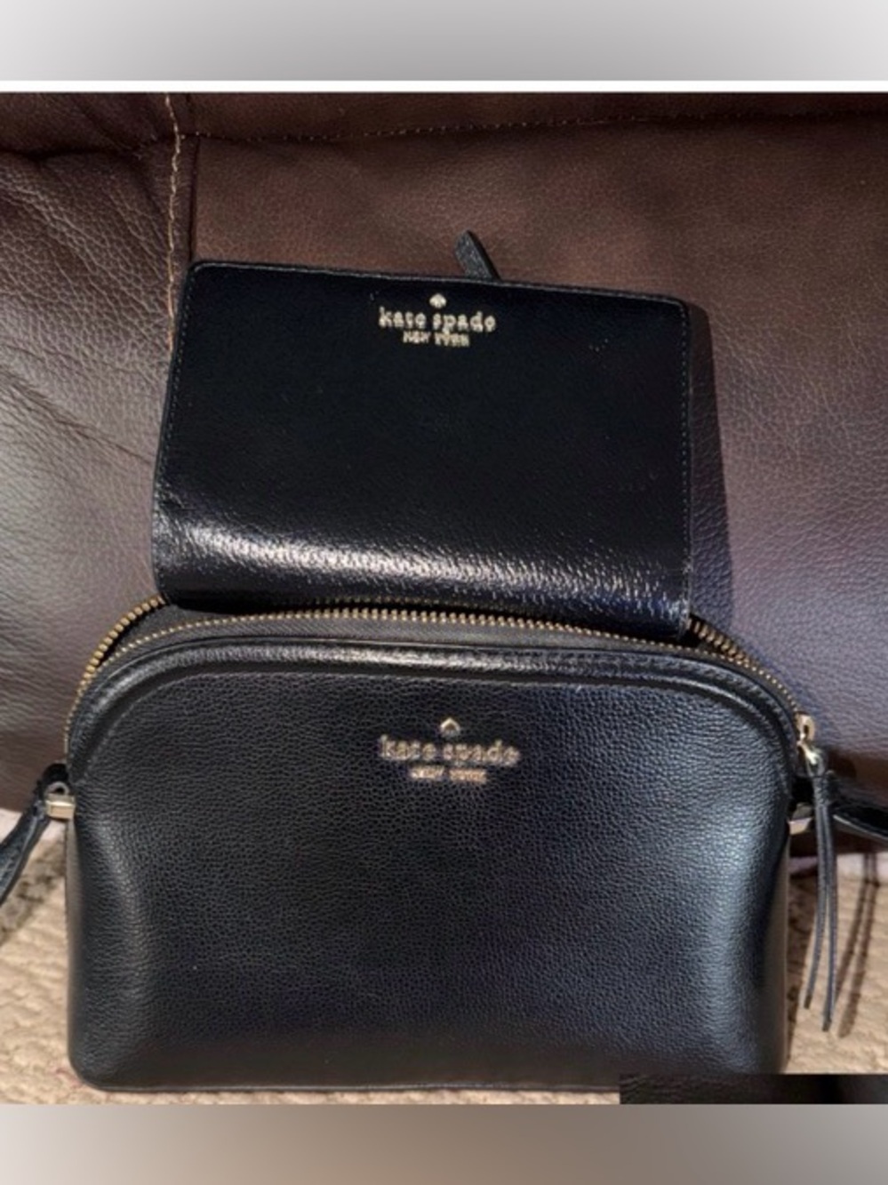 kate spade Black Leather Crossbody with Matching Wallet and Gold Hardware